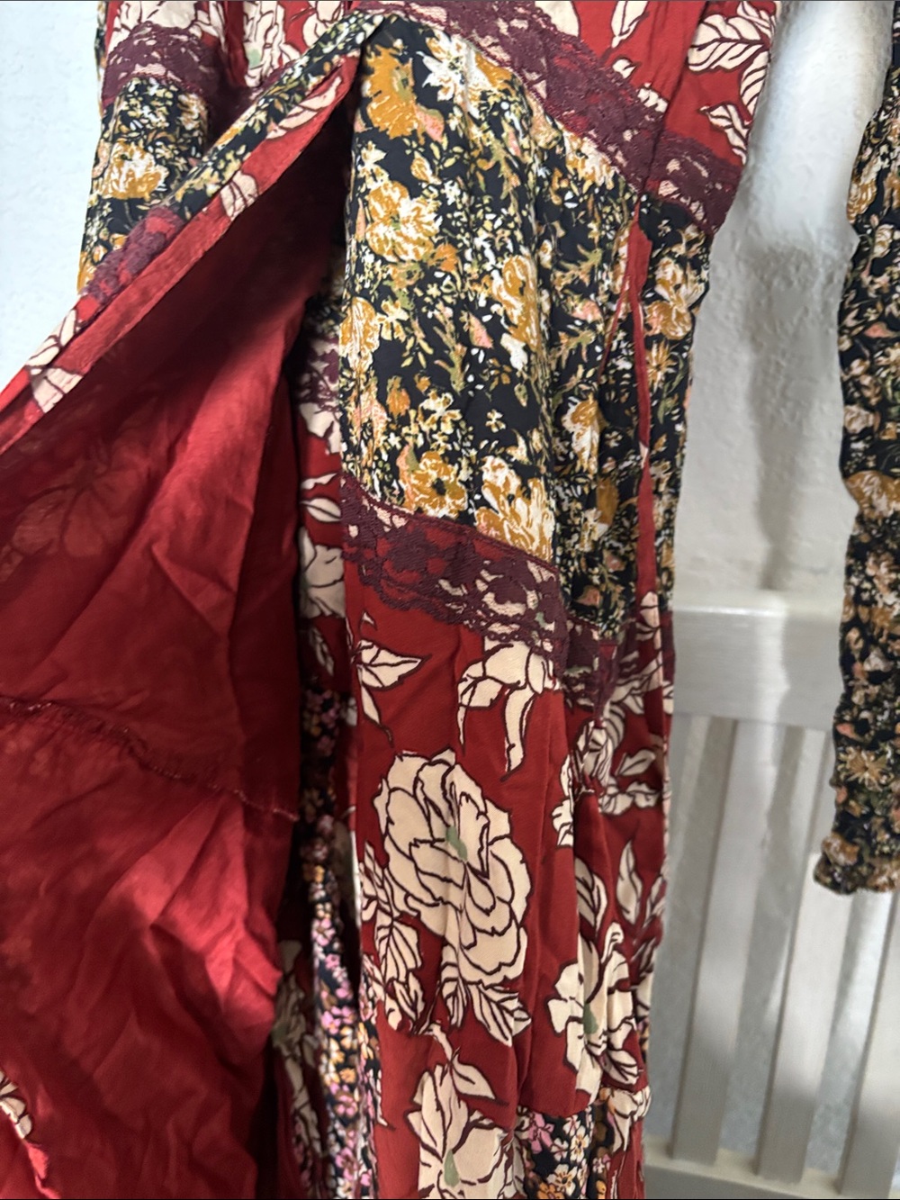 Free People Multi-Print Floral Wrap Maxi Dress in Red and Black - Picture 7 of 8